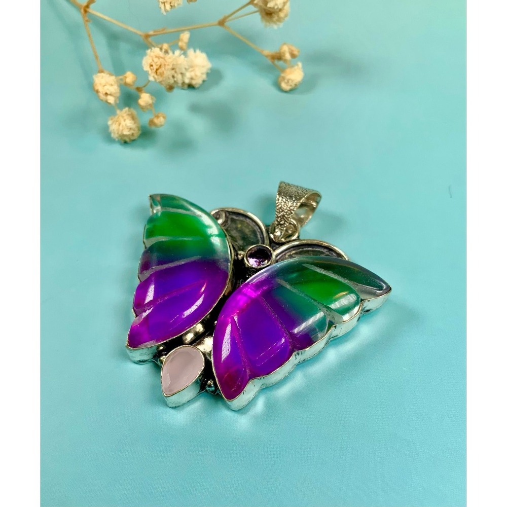 🦋💚💜 Green &‎ Purple Butterfly Statement Pendant 💜💚🦋